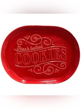 Hallmark Red Ceramic Fresh Baked Cookies Serving Platter Plate Tray 11x8